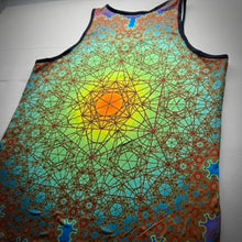 Load image into Gallery viewer, Metatron's Cube geometry detail on the back of the Earth Style tank top