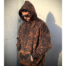 Load image into Gallery viewer, Wu-Drip Bleach Dyed Hoodie, Handmade Hip Hop Streetwear, Fire Safe Cotton Festival Hoodie, Sacred Geometry Pullover