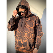 Load image into Gallery viewer, Wu-Drip Bleach Dyed Hoodie, Handmade Hip Hop Streetwear, Fire Safe Cotton Festival Hoodie, Sacred Geometry Pullover