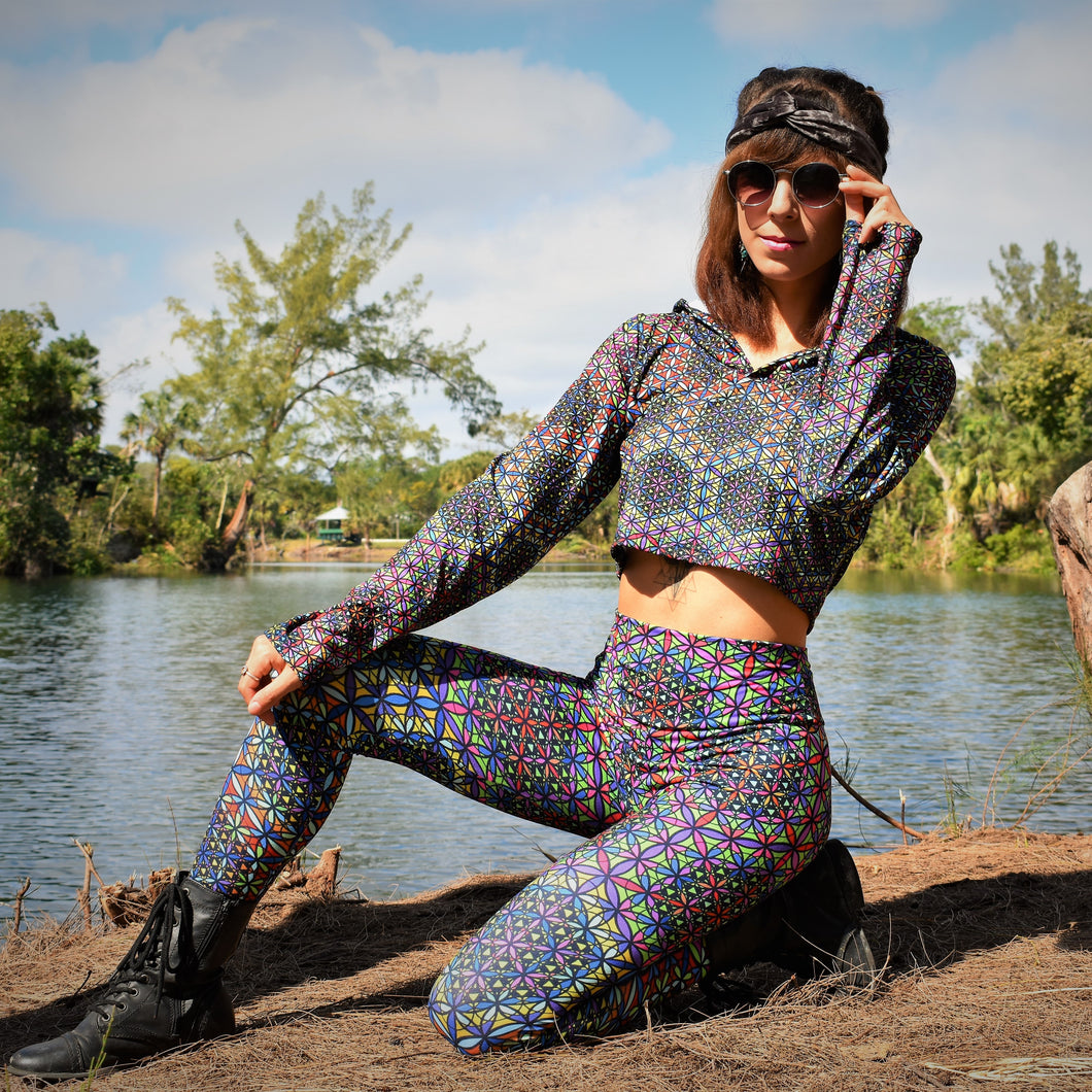 Double Flower of Life Cropped Hoodie