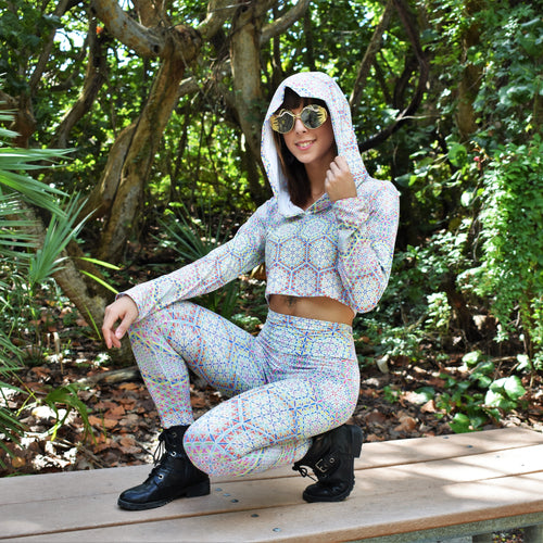 White Double Vision Crop Hoodie - Heady Harem